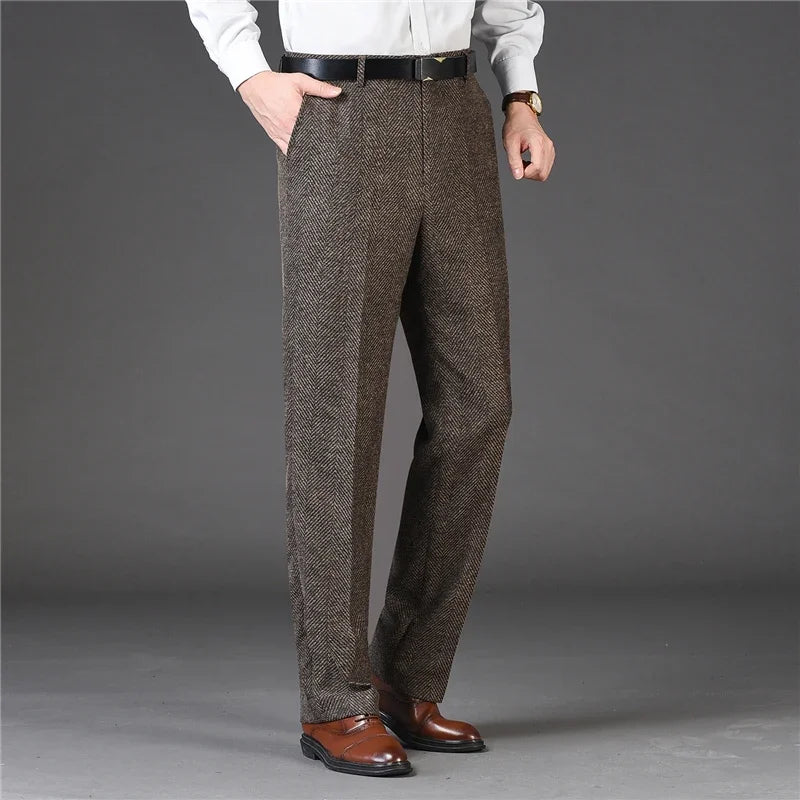 Autumn and Winter Men Thick Woolen Cloth Suit Pants Casual Straight Drape Korean Fashion Business Trousers Male Clothing Q78