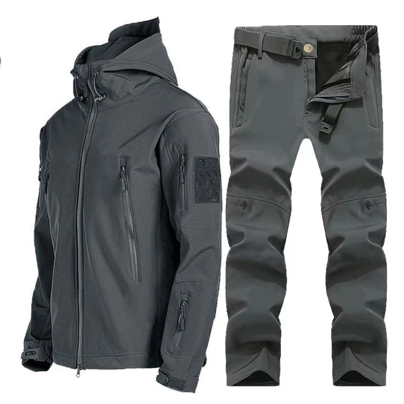 Men's Winter Waterproof Suit Hiking Tracksuit Set Softshell Jackets Camping Coat Tactical Pants Fishing Fleece Trousers