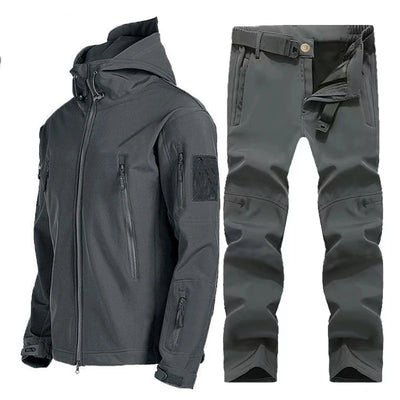 Men's Winter Waterproof Suit Hiking Tracksuit Set Softshell Jackets Camping Coat Tactical Pants Fishing Fleece Trousers
