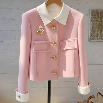 New Autumn And Winter 2025 Pink Padded Single-Breasted Women's Woolen Coat Unique Korean Version Temperament Ladies Jacket
