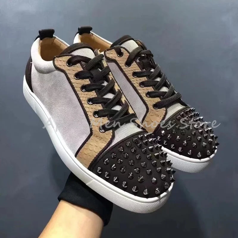 2025 Autumn Leather White Blue Splice Casual Shoes Spike Toe Streetwear Men Shoes Fashion Lightweight Flat Sneakers for Women