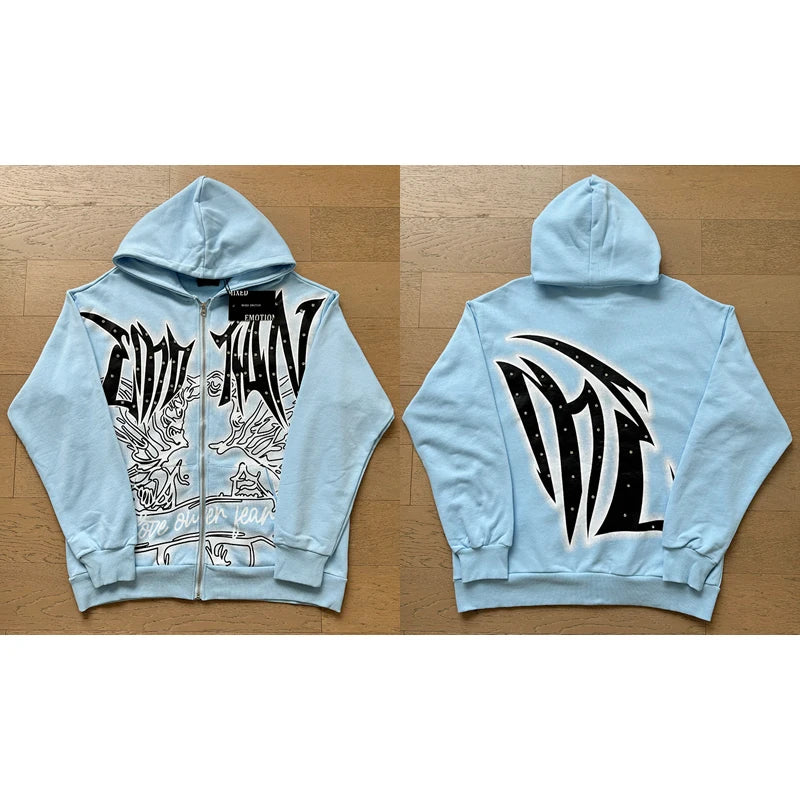 Autumn New Style MIXED EMOTION Zipper Jacket High Quality Colored Hot Diamond Print Windbreaker Casual Trousers Men Women