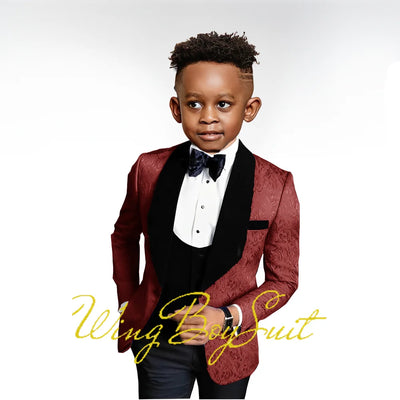 2023 New Boys Suit Wedding Tuxedo Three-piece Suit Floral Jacket Pants Vest Formal Party Kids Clothes