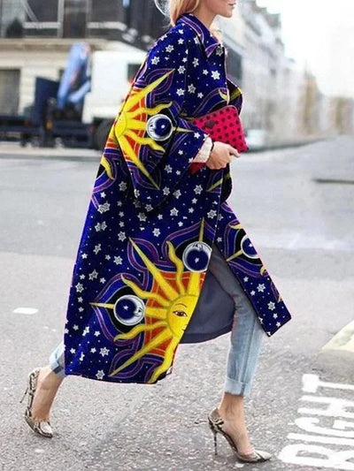 2025 Autumn/Winter New Women's Flare Sleeve Jacket Loose-Fit Printing Long-Sleeve Coat Windbreaker For Juniors Fashion