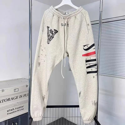 High Street Retro Fall Winter Hip Hop Casual Pants Washed Graffiti Printed Men Women Bunch Leg Saint High Quality Sweatpants