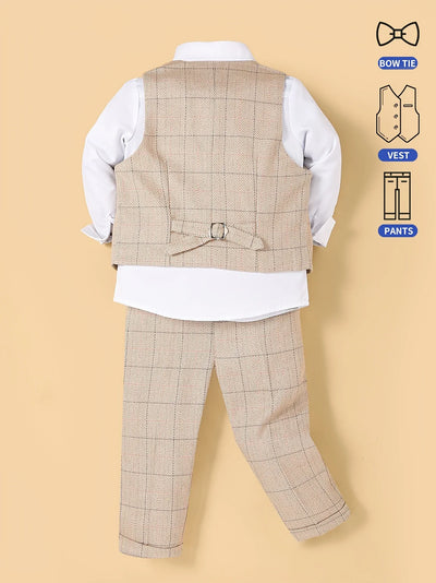 Flower Boy Attire for Weddings Kids Formal Vest Pants Bowtie 3Pieces Outfit Suti for Piano Host Speech Performance