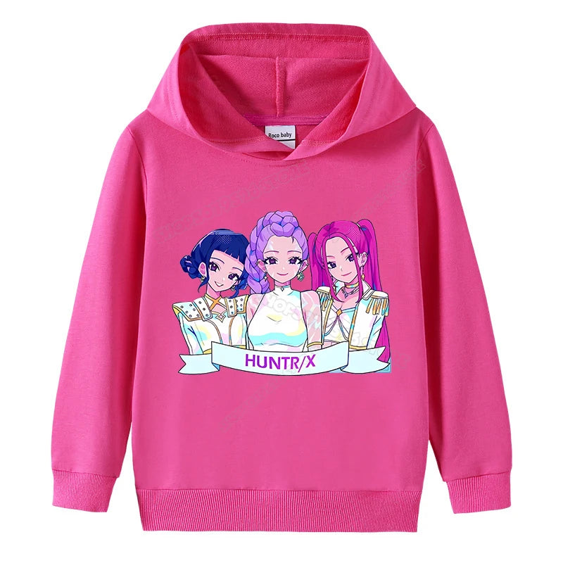 K-pop Demon Hunters Hoodies Girl Thin Hooded Sweatshirt Autumn Tracksuit Hood Sportswear Long Sleeve Pullover Kids Clothing