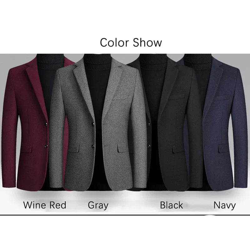 Business Casual Wool Blazer Men 2024 Autumn and Winter New Solid Men Blazer Regular Fit Long Sleeve Blazers for Men ZL361