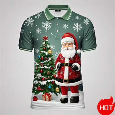 Funny 3D Cute Santa Claus Xmas Printed Polo Shirt For Men Happy Christmas Tee Merry Christmas Graphic Shirts & Blouses POLO Tops