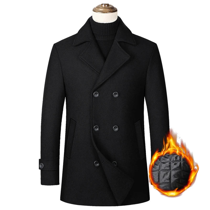 Eur Sizes Male Casual Business Jacket Autumn and Winter High-end Double-breasted Men's Woolen 40% Wool Coat Warm Trench Coat