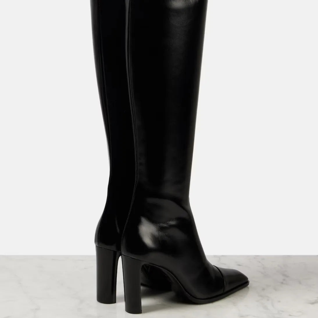 Women's Leather Pointed Toe Knee - High Boots With Block Heel Elegant Trendy Footwear For Party Office And Daily Wear