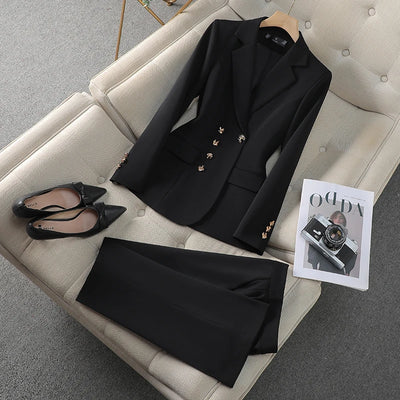NAVIU New 2024 Women Pant Suits Pink Blazer And Jacket Set Office Ladies Work Business Uniform Female Pantsuit OL Style Beige