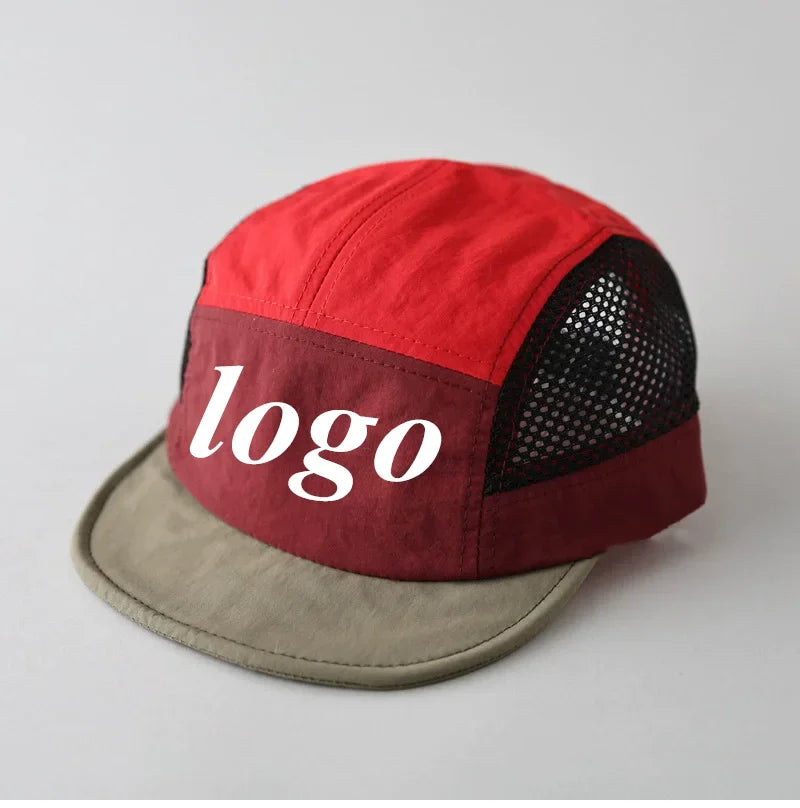 Custome Logo 5-Panel Baseball Cap For Men And Women Outdoor Breathable Mesh Flat Brim Sun Hat Hiking Camping Sports Snapback Hat