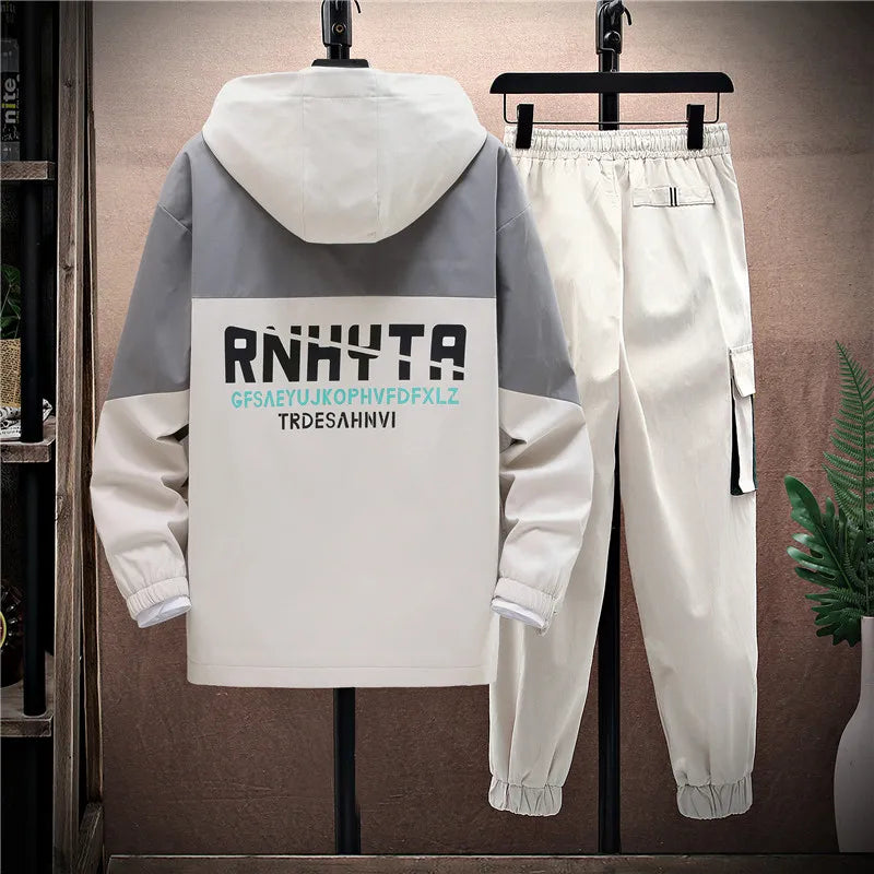 Autumn Casual Men Sets Two Pieces Fashion Korean Trend Hooded Jacket + Pants Spring Baseball Uniform Suit Man Outfit