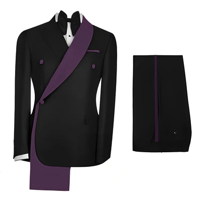 Fashionable Men's Suit 2 piece Set Black Jacket With Gold Collar Wedding Groom Tuxedo Classic Men's Tailored Blazer Pants