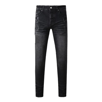 Fashion Top Quality Streetwear Distressed Men's Jeans  Vintage Low Rise Stretch Skinny Button Fly Ripped Hold Pants