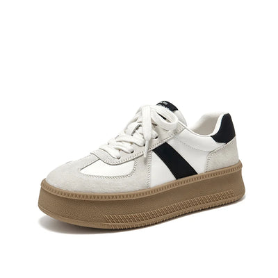 BEAUTODAY Fashion Sneakers Women Breathable Pigskin Mixed-colors Lace-up Style Round Toe Ladies Shoes Handmade 29864