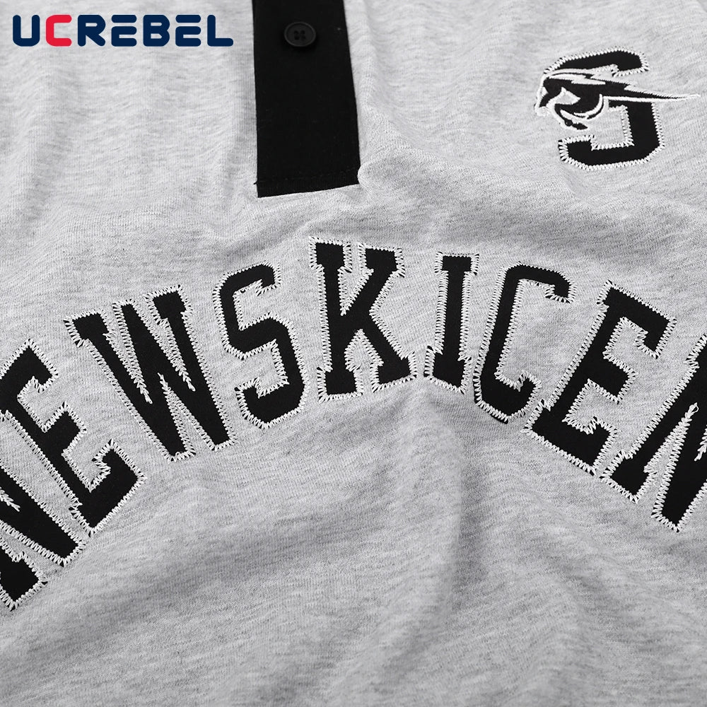 Letter Embroidery Spliced Polo Shirts Mens Autumn Streetwear Loose Long Sleeve Tee Man Tops