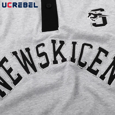 Letter Embroidery Spliced Polo Shirts Mens Autumn Streetwear Loose Long Sleeve Tee Man Tops