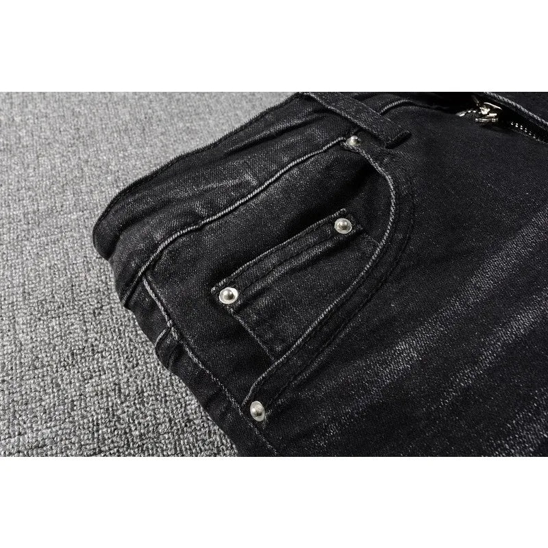 European and American fashion street spray painted colorful letters denim cotton casual pants youth tight jeans