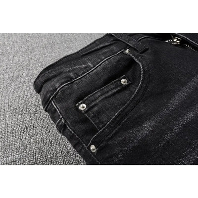 European and American fashion street spray painted colorful letters denim cotton casual pants youth tight jeans