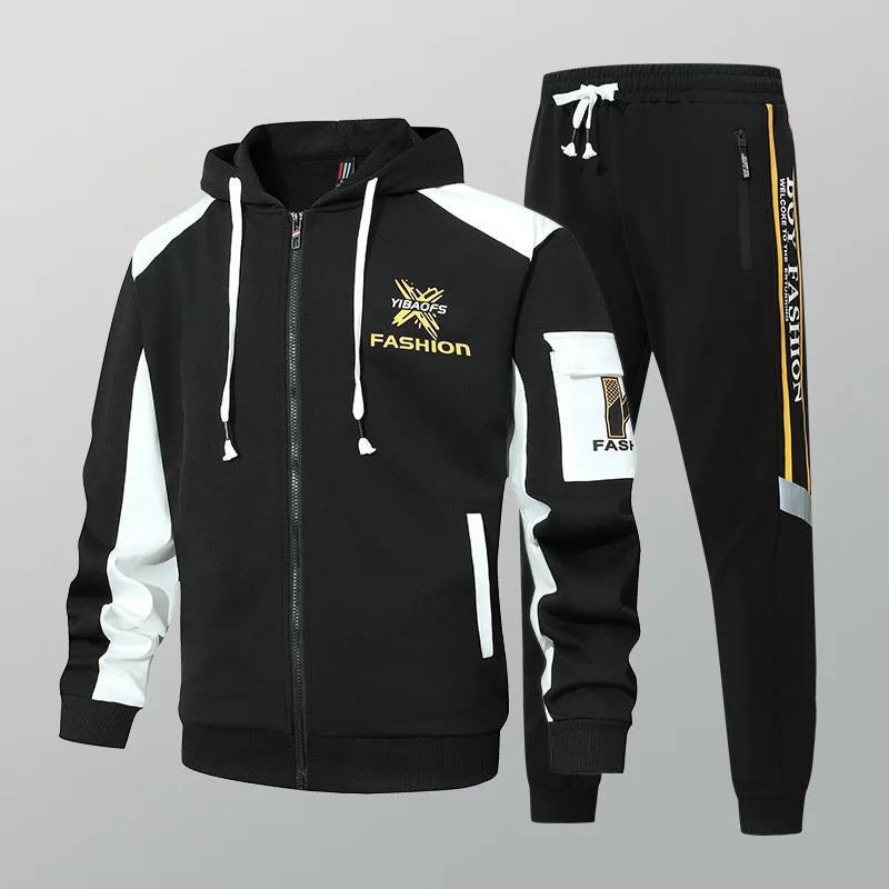 New men's Zipper Cardigan, Pants, High-end Fashion Two-piece Set, Casual Sportswear, Spring and Autumn Printed Commuting Set