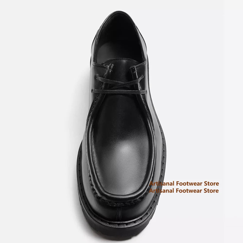 Thick-Soled Derby Shoes Men's Shoes Designer Stylish Lace-Up Casual Shoes Wear-Resistant Brand Trendy Handmade Men's Shoes