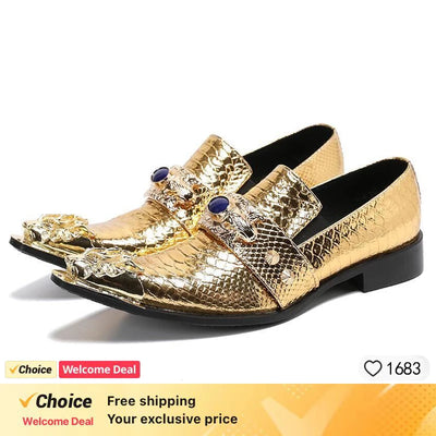 Men's Shoes Italian Style Pointed Metal Toe Leather Dress Shoes Men Slip on Oxfords Shoes for Men's Party and Wedding