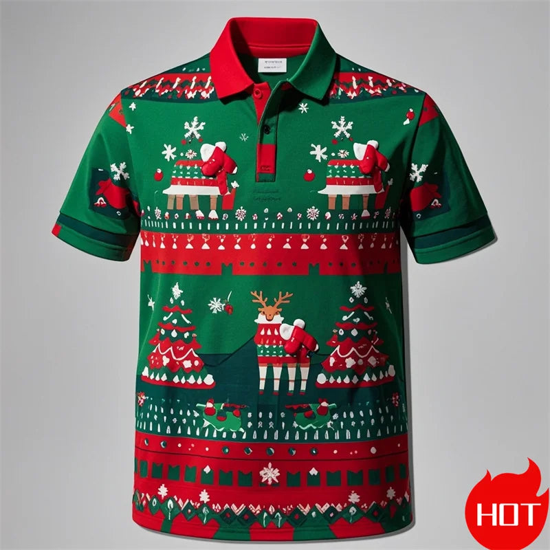 Funny 3D Cute Santa Claus Xmas Printed Polo Shirt For Men Happy Christmas Tee Merry Christmas Graphic Shirts & Blouses POLO Tops