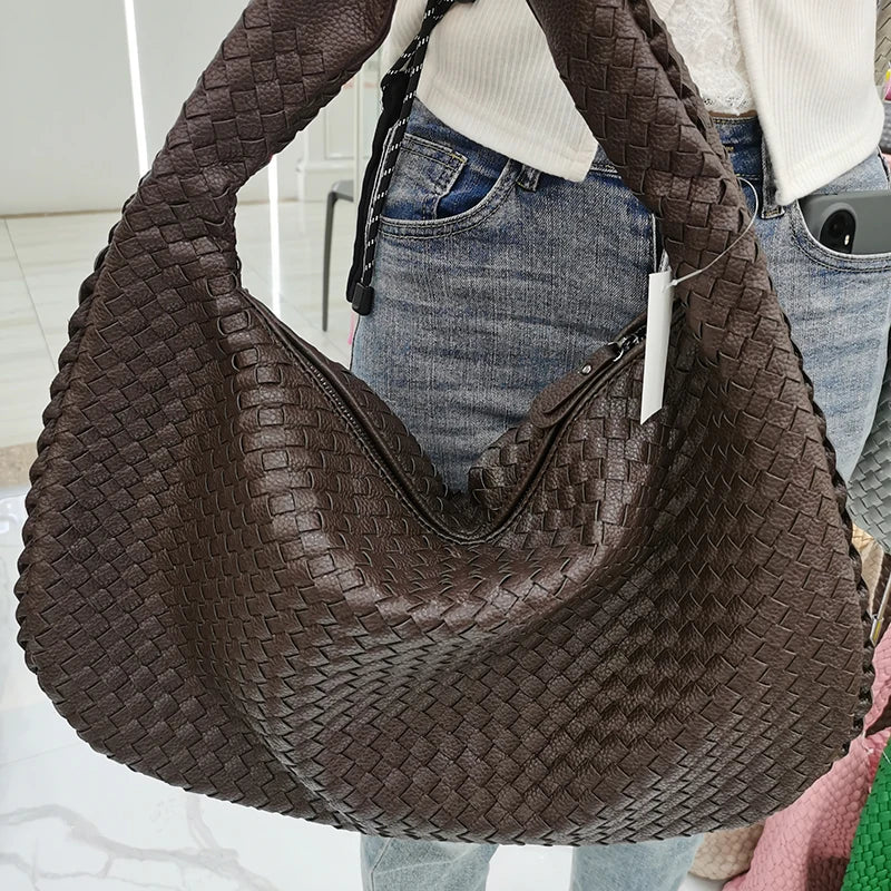 2025 Trendy Woven Hobo Bag for Women Vegan Leather Handmade Tote Handbag Fashion Large Capacity All-Match Shoulder Underarm Bags