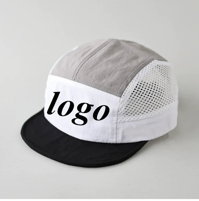Custome Logo 5-Panel Baseball Cap For Men And Women Outdoor Breathable Mesh Flat Brim Sun Hat Hiking Camping Sports Snapback Hat