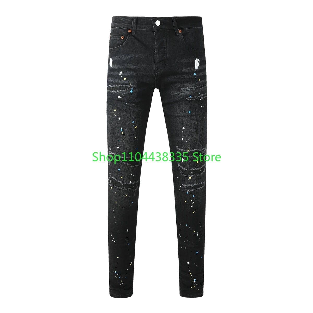 Americans  Retro High Street Men's Jeans New Trendy Low Rise Skinny Denim Pants Pleated Ripped Hold Trousers