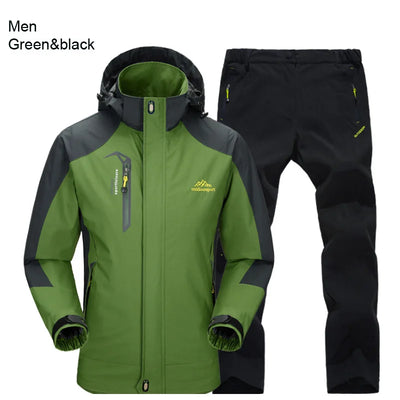Outdoor Hiking Jacket and Pants Sets Men Autumn Thermal Waterproof Windproof Hooded Jackets Trip Mountain Camping Clothes