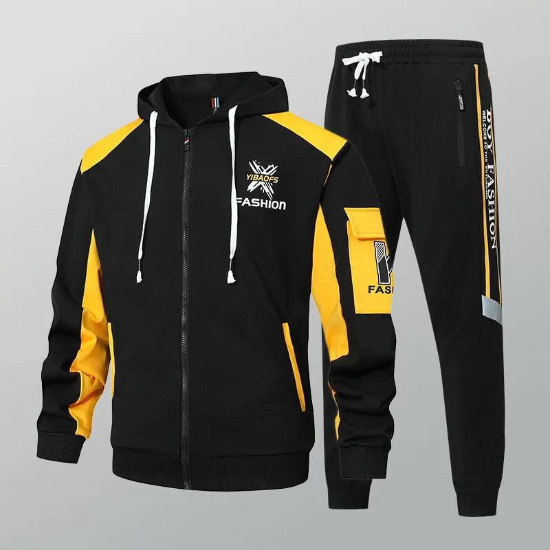 New men's Zipper Cardigan, Pants, High-end Fashion Two-piece Set, Casual Sportswear, Spring and Autumn Printed Commuting Set