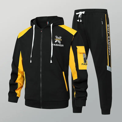 New men's Zipper Cardigan, Pants, High-end Fashion Two-piece Set, Casual Sportswear, Spring and Autumn Printed Commuting Set