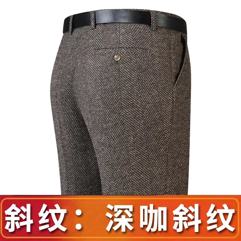 Autumn and Winter Men Thick Woolen Cloth Suit Pants Casual Straight Drape Korean Fashion Business Trousers Male Clothing Q78