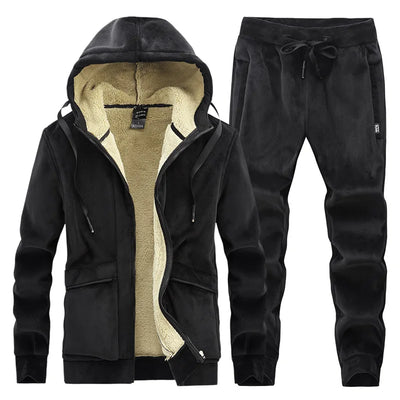 Cashmere Mens Fleece Warm Tracksuit Male Winter Warm Hooded Fashion Sets Mens Hoodies + Pants Sportswear Sets WinterThick Set