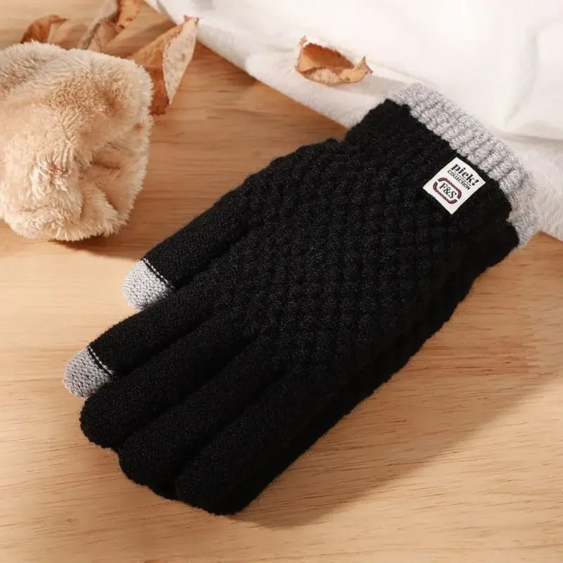 New Men's Warm Full-finger Gloves Winter Touch Screen Plus Fleece Gloves Men's Thick Knitted Cycling Gloves