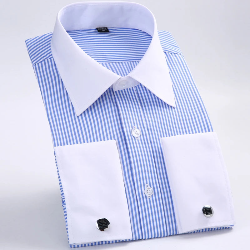 Men's French Cuff Dress Shirt  Long Sleeve Formal Business Buttons Male Shirts Regular Fit Cufflinks Shirt Plus size 6XL