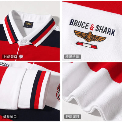 New Striped Long Polos For Men Thicken Stretch Cotton Autumn Clothing Bruce&Shark Korean Style Winter Base Man Tops Big Size 4XL