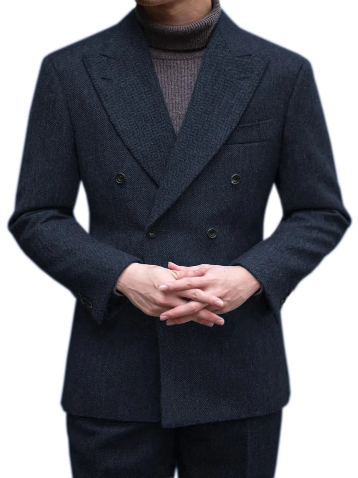 Men's Casual Suit 2 Pieces Blazers Pant Herringbone Men Suits Jackets Double Breasted Notch Lapel Slim Fit Coat Groom Wear NEW