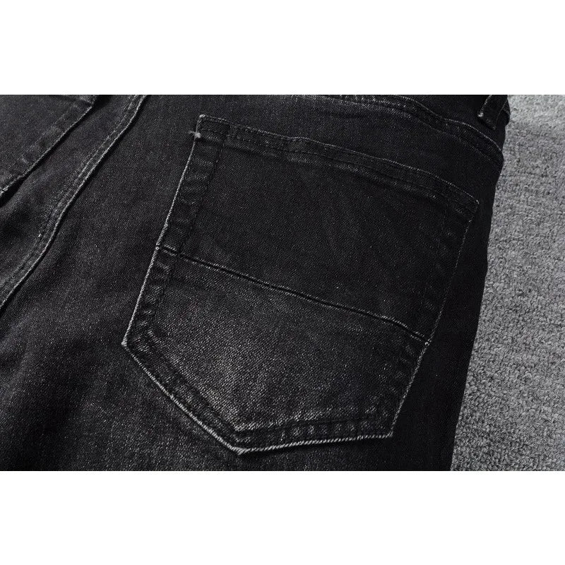 European and American fashion street spray painted colorful letters denim cotton casual pants youth tight jeans