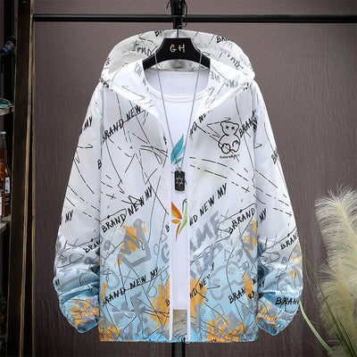 2025 Summer Skin Jacket Men Ultra Light UV Sun Protection Big Size Hooded Windbreaker Coats Men printing Casual Outwear
