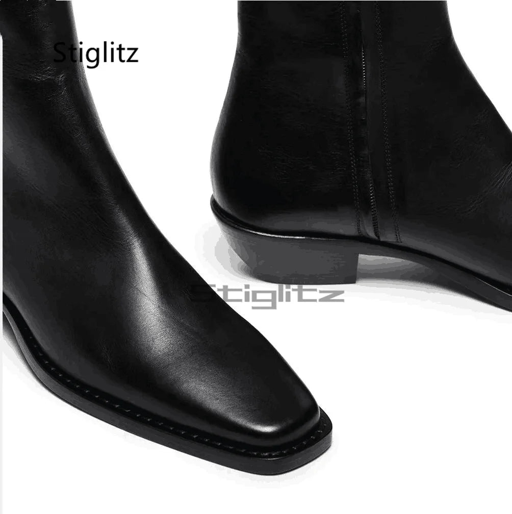 Men's Genuine Leather Ankle Boots Wine Red Black Side Zip Solid Handmade Chelsea Boots Wear Resistant Business Casual Shoes