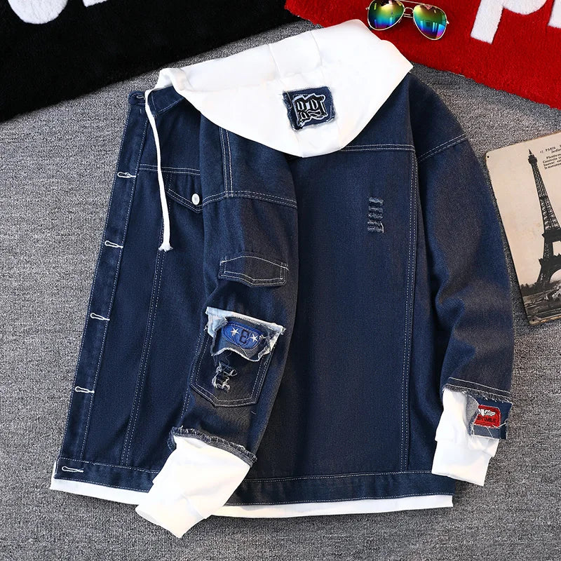 Fall Men's Denim Jaet Baseball Sle Casual Hoodie Outerwear Spring Autumn Couple's Faionable Loose Fit Long Sve