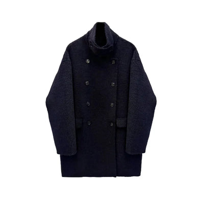 Korean Dongdaemun OUN*CE French Style Loose Gentle Collar Double Button Woolen Coat Medium Length Outerwear Women's Cardigan