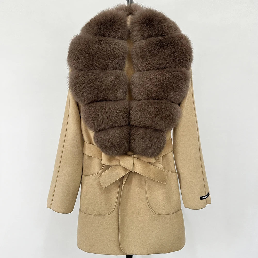 Wool Blend Jacket Autumn Women Winter Fashion Real Fox Fur Collar European Fahsion Woolen Coat Natural Fur Collar Coat Female