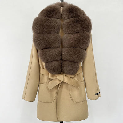 Wool Blend Jacket Autumn Women Winter Fashion Real Fox Fur Collar European Fahsion Woolen Coat Natural Fur Collar Coat Female