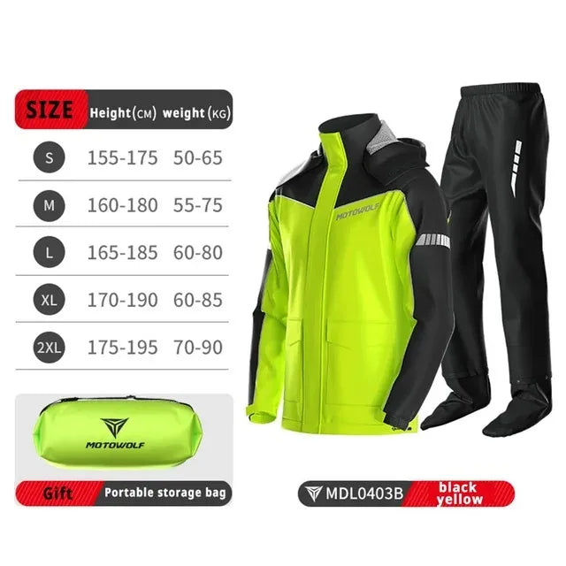 Motorcycle Raincoat Waterproof Suit Cycling Breathable Light Portable Split Jacket Pant Reflective for Outdoor Sport Equipments