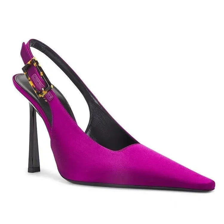 Yang Forest High Heels Spring New Purple Pointed Toe Thin Heel Sandals Women's Casual Synthetic Material round Toe Shoes